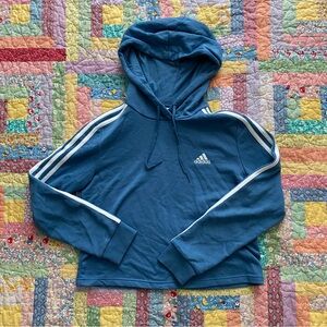 Small cropped Adidas 3 striped hoodie blue